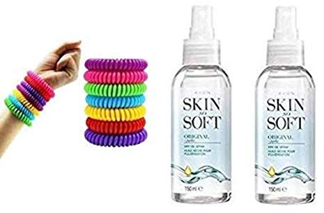 Avon Skin So Soft Original Dry Oil Body Spray with Jojoba 150 ml Pack of 2 & 2x Q4U® Mosquito Repellent Bracelets