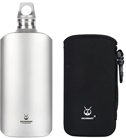 SILVERANT Titan Ultraleichte 800ml/28.1 fl oz Wasserflasche - Outdoor Camping Wandern Sport Trinkflasche mit isolierender Thermohülle & auslaufsicherem Clip Loop Cap - Slim Design