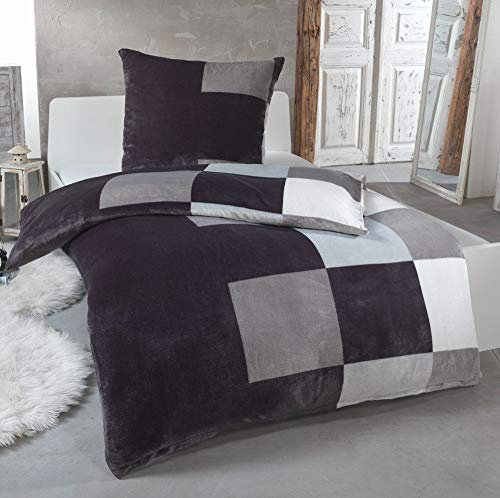 MALIKA® Kuschelige Winter Plüsch Bettwäsche Cashmere-Touch Coral Fleece mit Kissenbezug 80x80 wärmer als Biber oder Flanell, Größe:155x220 + 80x80, Design - Motiv:Design 1