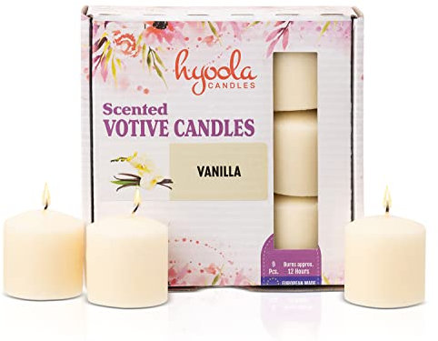 Hyoola Bougies Votives Parfumées - Bougies Votives Vanille - Durée de Combustion 12 heures - Lot de 9 - Fabrication Européenne
