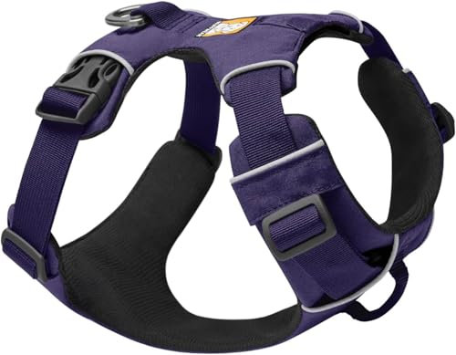 RUFFWEAR Front Range Harness, Extra Small Dog Harness, Reflective Y Harness, Adjustable Comfortable Padded Everyday Dog Walking, No Pull Dog Harness, 2 Lead Attachments & V Ring, Size XS, Purple Sage