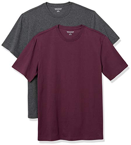 Amazon Essentials Camiseta de Manga Corta, Cuello Redondo y Corte Ajustado Hombre, Pack de 2, Burdeos/Carbón Mezcla, XXL