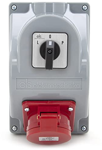 ELS Elektrotechnika Distribuidor de corriente para construcción, distribuidor de pared con 1 x CEE 16 A e interruptor de leva L-0-P, IP44, cableado, listo para conectar, para obras, taller, garaje.