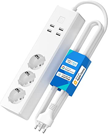 Meross Ciabatta Italiana con Apple HomeKit Intelligente, Multipresa Smart WiFi 16A con 3 Schuko 4 Porte USB, Protezione da Sovraccarico, Compatibile con Alexa, Google Home, SmartThings