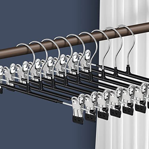 HWAJAN Pants Hangers with Clips Skirt Hangers 12 Inch 10 Pack, Black