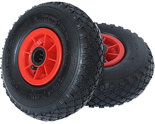 Bakaji Set 2 Ruote Pneumatiche per Carrello, Gomme ad Aria 4 Strati 3.00-4, Battistrada Scolpito Diametro 26cm Larghezza 9cm, Cerchio Rosso, Ruote Ricambio Carrellino