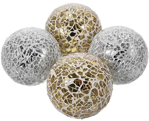 SEWACC Bolas De Cristal Decorativas De Mosaico 3.1 Pulgadas 2 Piezas Adornos Esféricos para Centro De Mesa Decoración Moderna para Hogar Y Eventos