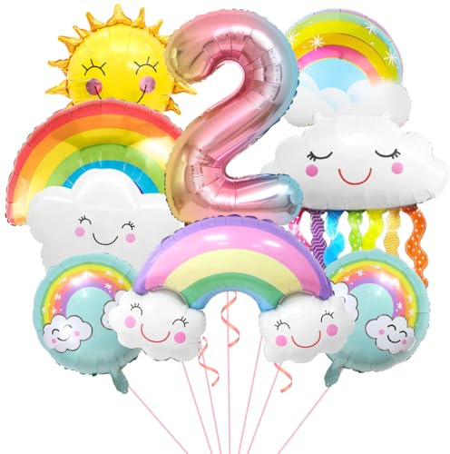 Decoraciones Arcoíris 2 Años, Globos de Nube y Arcoíris, Globos Aluminio Sol, Fiesta Cumpleaños Niñas, Suministros para Infantil Bodas