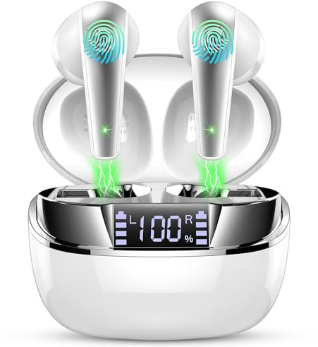 Auriculares Inalámbricos Bluetooth 5.3, Cascos Inalambricos Bluetooth HiFi Estéreo Pantalla LED, 40H Auriculares Bluetooth in Ear con 4 ENC Cancelacion Ruido Mic/Control Táctil/IP7 Impermeable/USB C