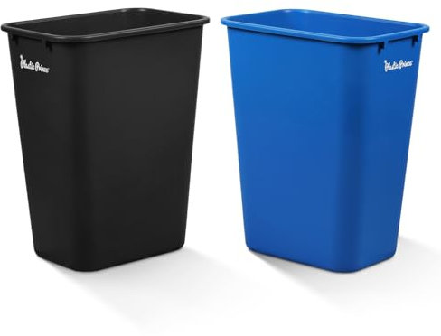 PLASTIC PRINCE 10 Gallon Trash Can Set of Blue and Black Trash Bin for Kitchen Bathroom Office 40 Qt Garbage Bin Fits Under Desk Cabinet Sink, High Plastic Waste Basket 19.9 H x 15.7 W x 11.3 D