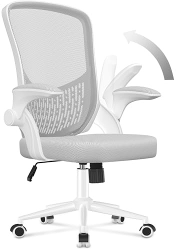 naspaluro Office Desk Ergonomic Chairs with Flip-up Armrests Mid-Back Computer Chair with Lumbar Support Mesh Chairs for Home Office (Storage Backrest, Gray-2)