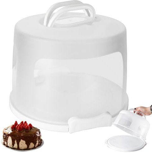 ASelected Boîte de transport ronde pour gâteau - Diamètre : 30 cm - Hauteur : 16 cm - Support à gâteau avec couvercle et poignée - Accessoire de gâteau de mariage