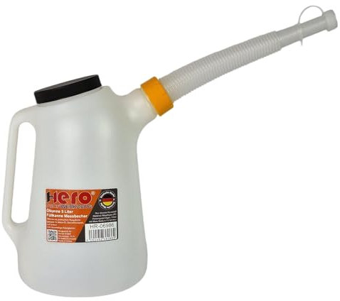 HERO Füllkanne Ölkanne Messkanne 5 Liter Messbecher mit flexiblem Ausgussstutzen und Deckel Wasserkanne Kanister Auto Ölwechsel Ausgießer KFZ Werkstatt Kanne