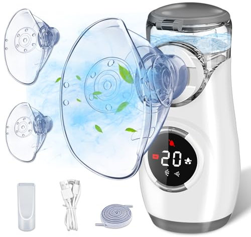 Sentasi Aerosol Portatile con Display per Adulti e Bambini, Silenzioso Areosol Efficiente con Tempo, Nebulizzatore Inalatore Ultrasuoni, 2 Livello Velocità e Modo di Autopulizia (Grigio)