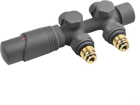 Válvula termostática de radiador, válvula de cabeza termostática, válvula termostática de latón, compatible con conexiones centrales de 50 mm, para control de calefacción (antracita)