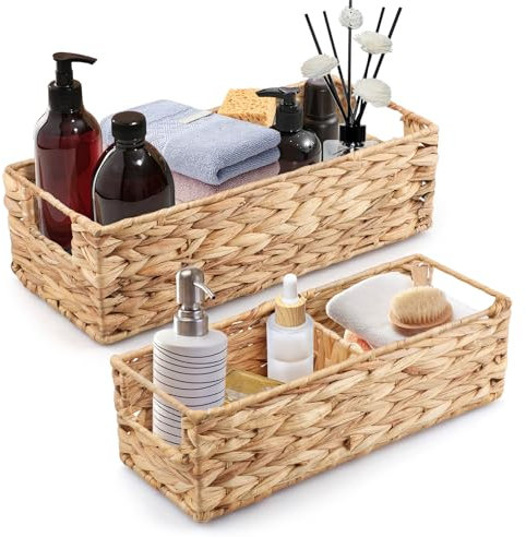 imposyu Set di 2 Cesta Portaoggetti in Giacinto D'acqua Ceste Portaoggetti Rattan Cestini Portaoggetti Intrecciati Piccoli con Scomparti per Camera da Letto, Cucina e Bagno