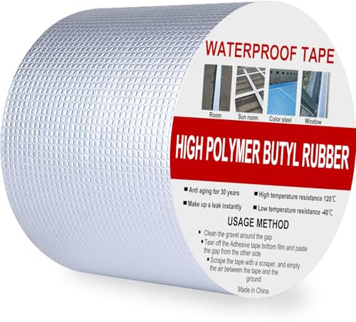 Rusoz Cinta de Butilo Impermeable 100mm x 5m, Sellador Fugas Agua, Cinta de Butilo para Reparación, Impermeable Sellador Adhesivo para Fugas en Techo, Espacio enAlféizar de Ventana, Tubería