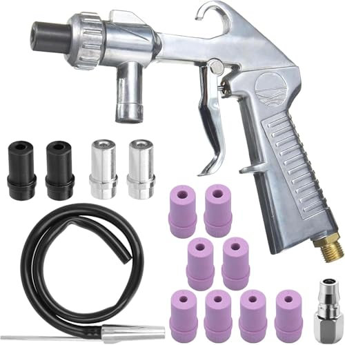Sandstrahl Set Druckluft, Sandstrahlen Pistole Kit, Sandstrahl-Luftkompressor, Sandstrahlpistole Set für Sandstrahlkabine mit 8 Keramikdüsen, 4 Metalldüsen und 1 Meter Gummischlauch