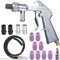 Kit de jet de sable à air comprimé, pistolet de sablage, compresseur d'air, pistolet de sablage pour cabine de sablage avec 8 buses en céramique, 4 buses métalliques et tuyau en caoutchouc de 1 m