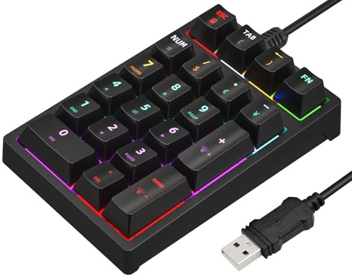 Gurjot Number Pad, Mechanical USB Wired Numeric Keypad with Color Backlit 21 Key Numpad for Laptop Desktop Computer PC Black (Blue Switches)