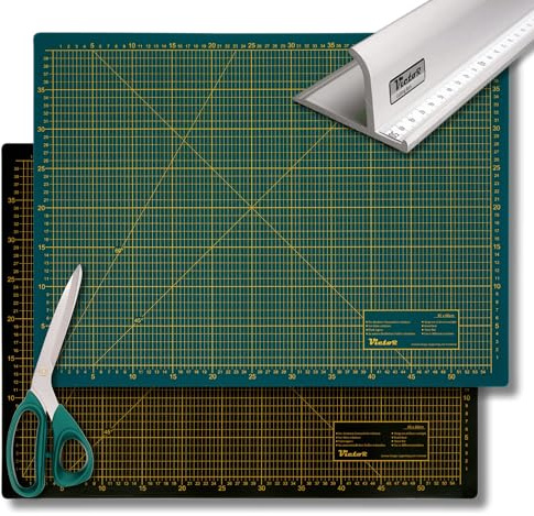 Victor skärmattor set grön svart 60 x 90 cm 3-lagers skärmatta A1 självläkande inklusive sax och skärlinjal 52 cm av aluminium