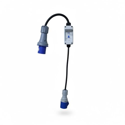 63A 3 Pin to 32A 3 Pin MCB Distribution Lead, 230V Step Down Adaptor, 32A Type C MCB, HO7RN-F Cable, Heavy Duty Industrial Power Converter