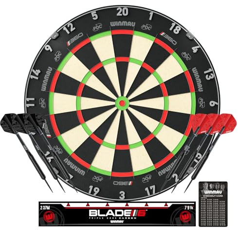 WINMAU | Blade 360 Triple Core Carbon | Darttavla med 2 Set Pilar 19g | Stålspets Svart och Röd | Avslutningskort Ingår