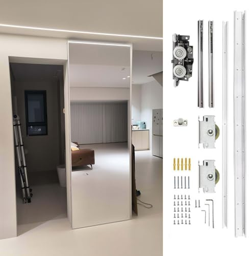 Binario per Porta Scorrevole Binario Invisibile per Porta Scorrevole a Specchio, Ferramenta per Porta a Battente con Chiusura Ammortizzata, Binario per Porta a Scomparsa(33in/84cm)