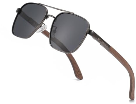WOODONLY Bois Pilote Lunettes de Soleil Polarisées - Lunettes de Soleil Monture Métallique Tendance pour Hommes et Femmes Cadeaux Parfaits (Noyer)