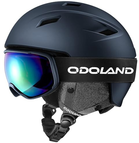 Odoland Ski Helmet and Goggles Set for Adults & Youth, Snowboard Helmet with Goggles - Shockproof Winter Sports Helmet with Protective Shell for Men, Women & Teens, Midnight Blue, M