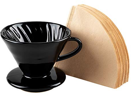 Roponan Ceramic Pour Over Coffee Dripper, Porcelain Cone Filter with 80 Paper Filters for Home, Cafe, Restaurants (Black)