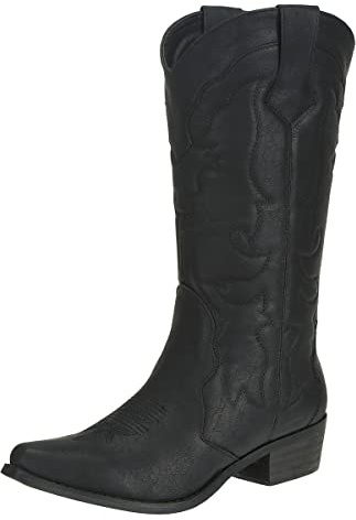 Ladies Cowgirl Cowboy Boots for Women Block Heel Pu Leather Western Wedding Shoes