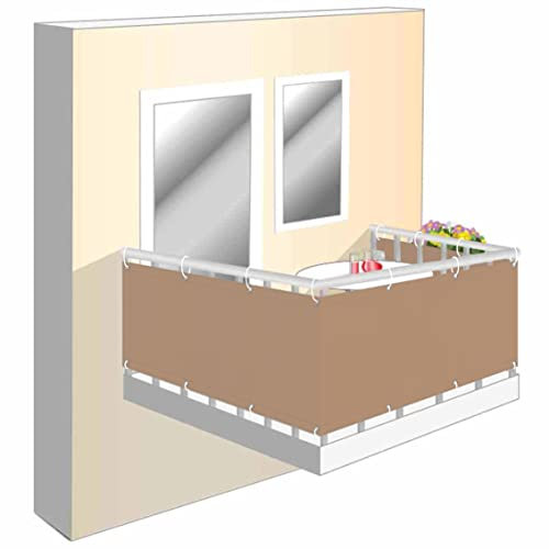Protección visual y contra el viento para balcón, 80 x 650 cm, protección visual sin agujeros, para balcones, barandillas de balcón, terraza y jardín, caqui