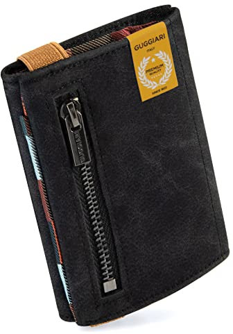 GUGGIARI® Cartera Hombre Cuero de Calidad-Cartera Suave con Monedero, Billetera y Tarjetero - Billeteras, Cartera RFID Antirrobo - (Black-Multi)
