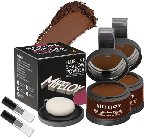 MIFELOY 2 Pack Root Touch Up and Gray Coverage Powder for Hair, Beard, Eyebrow, and Thinning Hairline - Dark Brown