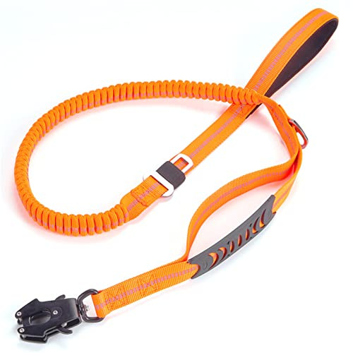 FOXBI Correa elástica para perros grandes y medianos, resistente con absorción de impactos, correa elástica para caminar, entrenamiento, viajes, color naranja