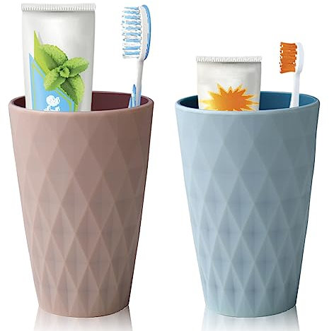 Misazy Toothbrush Cup 2 Pieces Bathroom Tumbler, Bathroom Cup, Toothbrush Tumbler, Mouthwash Cup with a Smooth Cup Mouth for Travel Camping Bathroom Tidy Bathroom Accessories (Pink + Light Blue)