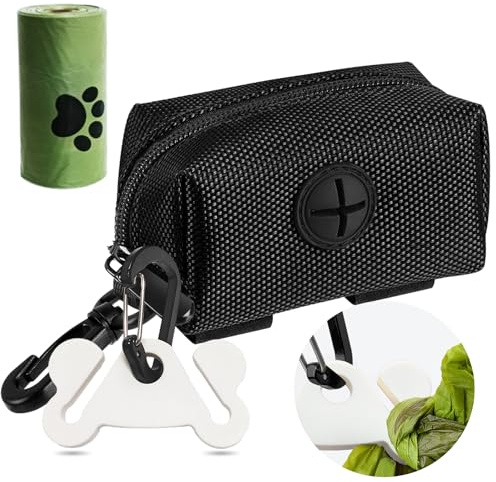 Hilihali Dog Poop Bag Holder for Leash Attachment Dog Poop Bag Dispenser Dog Waste Bag Dispensers Dog Poop Bag Holders Fit Dog Leash Accessory With Hand Free Holder Carriers, Black