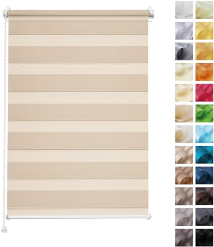 Rettika Doppelrollo ohne Bohren, klemmfix - Sandstrand, Breite: 90cm, Höhe 150 - Rollos für Fenster ohne Bohren, Fenster rollos für innen, Duo Rollo
