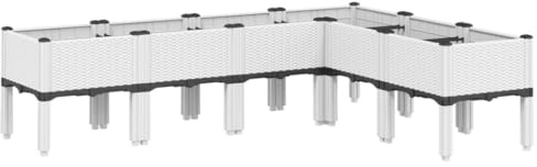 vidaXL Pflanzkasten, Blumenkübel mit Beinen Rattan-Optik, Pflanzkübel für Garten Terrasse, Blumenkasten Hochbeet Gemüsebeet, Weiß 160x120x42cm PP