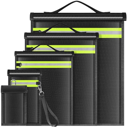5 Pack Faraday Bags EMP Proof,Faraday Bags for Laptops Tablets Phones Car Keys,Faraday Cage with Handle&Reflective Strip,EMP bags for Electronics,Fireproof Waterproof RFID Signal Blocker Faraday Pouch
