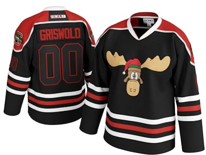 UNLC Griswold Moose Youth Clark #00 Hockey Jersey–X-Mas Vacation Stitched Letters & Numbers,Fan Apparel, Polyester, Kids S-XL, Black, L