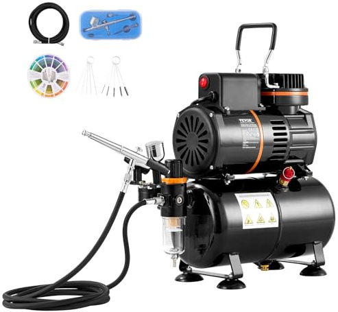 VEVOR Airbrush Kit, Air Brush Set Kit with 3.5L Air Storage Tank, Dual Fan Air Tank Compressor System with 0.3 mm Tip Airbrush, Holder, Color Mixing Wheel, Cleaning Brush Set, Art Nail Cookie Tattoo