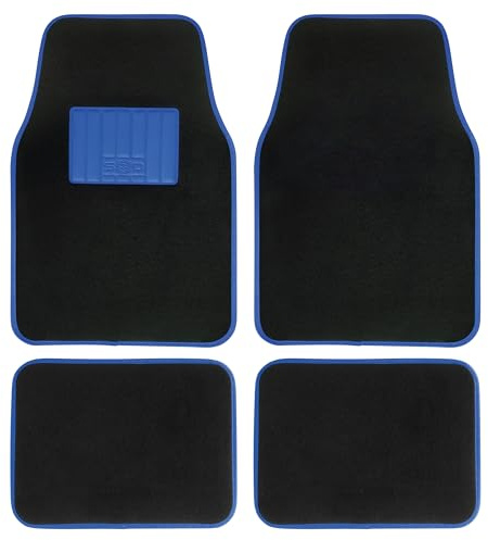 Tappetini in moquette universali, per auto, tappeto con talorena in gomma, bordo blu, tappetini antiscivolo e lavabili anteriori, 45 x 65 cm, posteriori, 44 x 33 cm