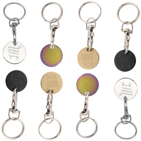 FENQURO Extracteurs de Caddie, 8 Pièces Porte-clés Trolley Coins, jeton caddie, Jeton de Caddie Amovible Comme Porte-clés, avec mousqueton, jeton de chariot, Cadeaux pour la famille et les amis