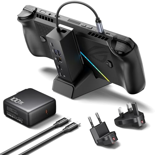JSAUX HB0609B - Estación de acoplamiento 6 en 1 y cargador de 100 W para ROG Xbox Ally X (2025)/ROG Ally X/ROG Ally/Steam Deck/Legion Go, con HDMI 4K @120Hz, Gigabit Ethernet, USB A y USB C 3.0 y 100