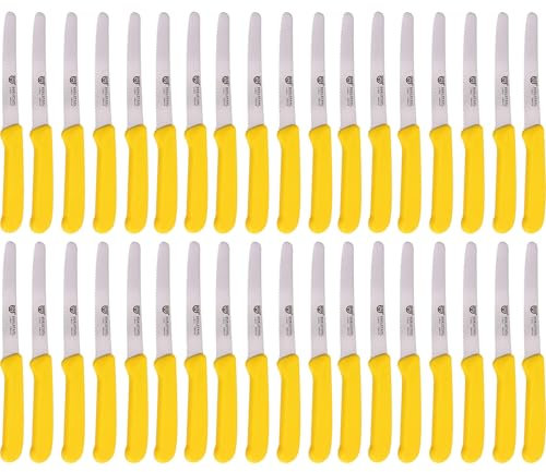 GRÄWE Juego de 36 cuchillos de mesa para cortar, paquete de 36 cuchillos para panecillos, cuchillos de desayuno con filo ondulado unilateral, cuchillo de pan, cuchillo afilado para el almuerzo, 21 cm