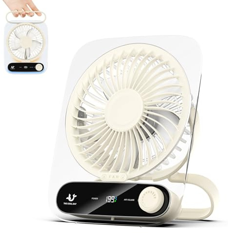 Simpeak Ventilador de Mesa, 199 Velocidades Pequeño Ventilador de Sobremesa Portatil, Batería Recargable por USB de 3000 mAh, Silencioso Fan con LED Luz para Hogar Oficina Camping - Blanco