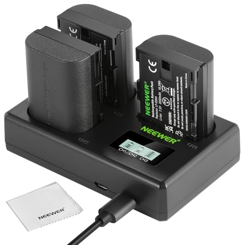 NEEWER Ersatzakku und Ladegerät Set für LP-E6NH, 3 Pack 2250mAh Akkus und USB Ladegerät mit DREI Steckplätzen, Reinigungstuch, kompatibel mit Canon EOS R7, R5, R6, R6 II, R 5DIV, 6DII, 7DII, 80D, 90D
