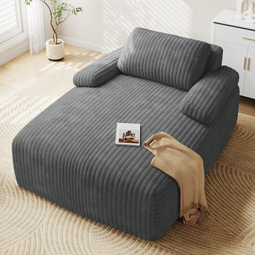YITAHOME 67L x 48W Chaise Lounge Chair Indoor, Oversized Corduroy Upholstered Boneless Sofa Bed, Deep-Seat Sleeper Couch, Reading Chair, Cloud Sofa Couch for Living Room, No Assembly Required, Grey